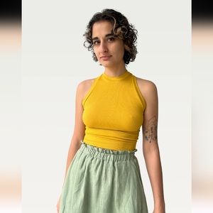 HOI BO Ribbed Halter Tank, Size S, Dandelion Yellow